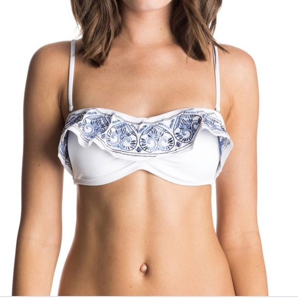 🌊Roxy Sandy Tile Ruffle Bandeau Bikini Top - Picture 2 of 7